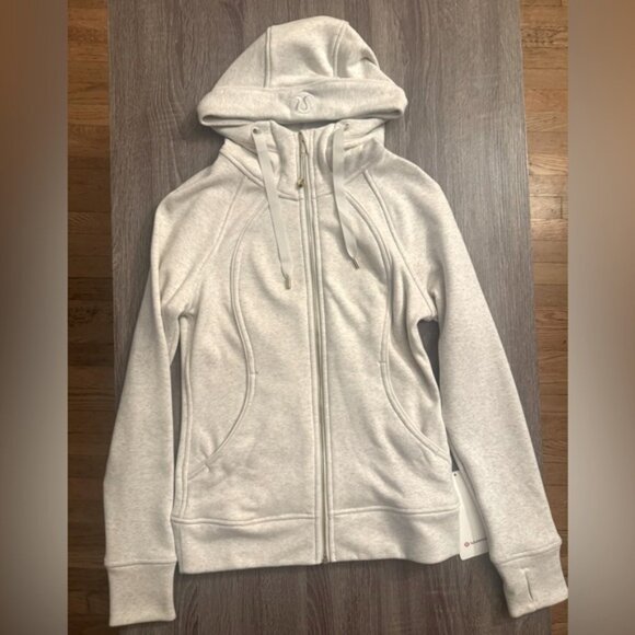 Lululemon Scuba full zip hoodie plush. Heathered Bone with gold zipper. Size 6 - Picture 3 of 16